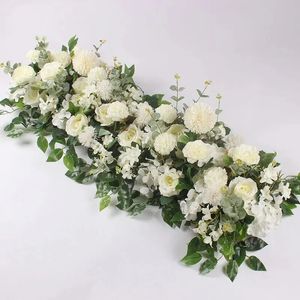 100 cm Luxury White Rose Künstliche Blumenreihe Hochzeitstisch Herzstück Blumen Hintergrund Wandbögen Dekor Party Bühne Floral 240320