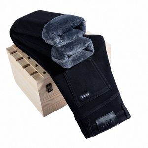 2023 inverno caldo denim casual in pile jeans uomo elasticità slim fit stretch pantaloni Veet spessi nero grigio blu jeans J1t1 #
