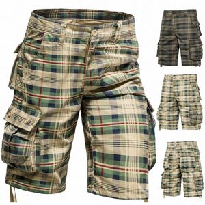 Herren Mittlere Hosen Sommer Cott Bequeme Outdoor-Sport Strand Hosen Trend Plaid Shorts Lose Gerade Große Größe Cargo Hosen 99XV #