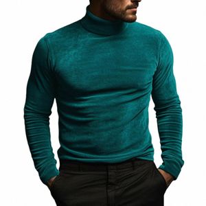 autumn and Winter New Lg Sleeve T-shirt Fi Underlay Solid Veet Clothes Men's High Neck Tight T-Shirt For Male Tees Tops 086y#