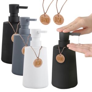 Set Hands Dishes Soap Bottle with Wooden Tag Kitchen Bathroom Countertop Hand Press Liquid Dispenser Refillable Bottle