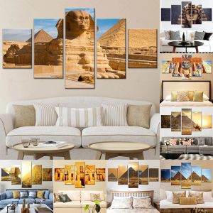 5 Panel Ancient Egypt Queen Farao Canvas Målning Pyramider och Sphinx -affischer och tryck för vardagsrum Heminredning Väggkonst