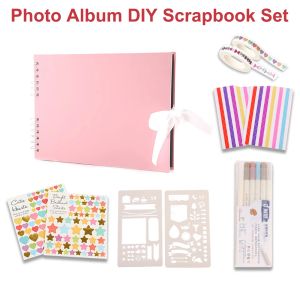 Álbuns álbum de fotos diy artesanal scrapbook para aniversário de casamento bebê primeiro ano livro 80 páginas pretas artesanato álbum de papel livros de memória a4