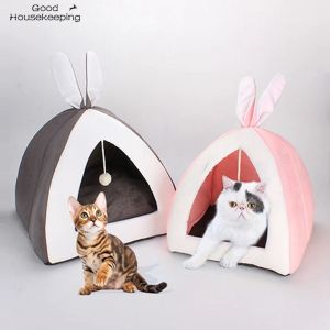 Mats Pet Bed Dog Beds Puppy Cat Nest Winter Warm Rabbit Shape Dog House Cage Kennel for Pet Dogs Bed Mat Washable Dog Kennel Xmas