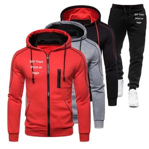 Özelleştirilmiş Erkek Moda Fermuarı Jogging Suits Hoodie Pants Trailtsits Çalışan Giysiler Seti 240311