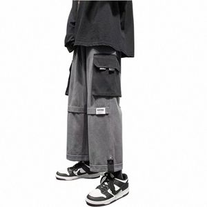 Geniş bacak kargo pantolon sokak kıyafeti bol serin pantolon erkek eşofmanlar erkek Kore fi functi düz pantolon basketbol 2023 b3bk#