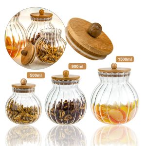 Frascos de vidro garrafa de armazenamento abóbora listras casa decorativa cozinha armazenamento jar criativo ornamentos transparentes selado recipiente de especiarias