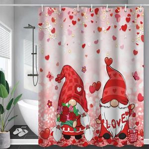 Cortinas de chuveiro El Cortina Dia dos Namorados Gnome Love Set com tecido impermeável 12 ganchos para decorações de banheiro macio