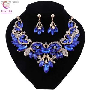 Örhängen halsband cynthia mode blå kristall halsband örhänge set brud smycken set brud bröllop festkläder set l240323