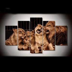 5 Panels Canvas Painting Modular Wall Art Animals Lion Family Pictures HD Printed Poster Decor For Home Living Room Modern Frame