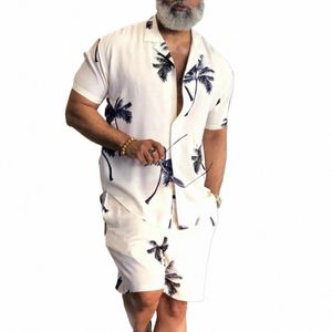 Mänskjorta sätter 3D -tryck Cocut Tree Short Sleeve Casual Shirt Overdimensionerad strandshorts Summer Streetwear Hawaiian Suits kläder x4ow#