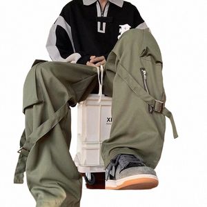 green Cargo Pants Men Oversize Zipper Black Cargo Trousers Male Streetwear Hip Hop Pocket Spring Loose Casual Workwear r2uz#