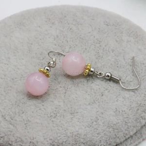 Dingle örhängen lycklig stenrosa chalcedony crystal runda pärlor smycken drop party gåvor tillbehör mode tillverkning