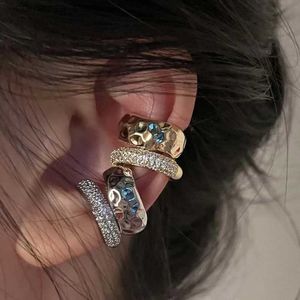 Ear Cuff Ear Cuff Fashionable Zircon Double Layer Ear Sleeves with No Perforated Earrings 2023 Fashion Punk Unique Metal Geometry Ear Clip Y240326