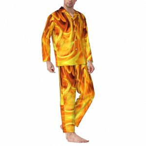 on Fire Pijamas Outono Red Fires Imprimir Casual Solto Oversize Pijamas Set Man Lg Sleeve Romantic Home Design Nightwear z1o8 #