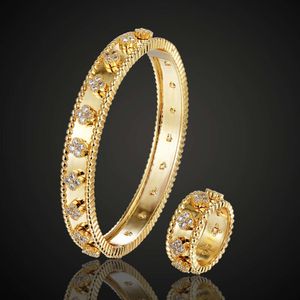 Luxus Kristall Cz Zirkon Weiß/Gold/Roségold Farbe Armband Ring Hochzeit Brautschmuck Set Armreif