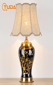 Lampy stołowe Tuda 40x65 cm chińska czarna złote lampa ceramiczna do salonu sypialnia nocna luksusowy amerykański styl domowy 39991912