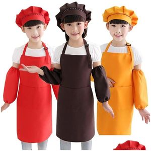 Aprons Kids Pocket Craft Cooking Baking Art Painting Kitchen Dining Bib Children 15 Colors Customizable Delantales Infantiles Drop Del Dhqlf