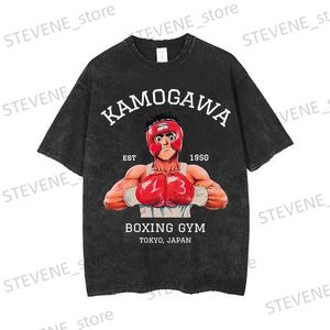 Herr t-shirts hip hop strtwear män tvättade svart t-shirt japansk anime ippo t-shirts harajuku sommar kort slve casual bomullstoppar t240325