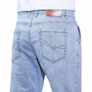 new Loose Mid Waist Comfortable Men's Large Size Pants Spring/Summer Jeans Men's Busin Straight Fit Elastic Cott Jeans w4CA#