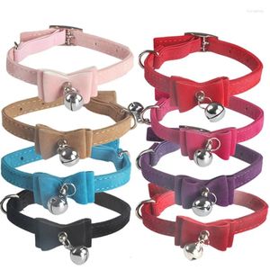 Dog Collars Safety Elastic Bowtie With Bell Small Cat Collar Safe Soft Velvet Pet Products Supplies