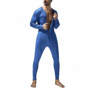 male Butt Jumpsuit Spring Tight Soild Lg Sleeve Jumpsuits Sleepwear For Slee Male Home Clothes Camice Da Notte Uomo X1oV#