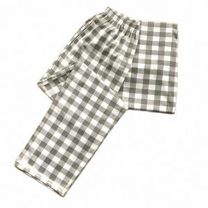 Pantaloni da notte morbidi Pantaloni da salotto Pantaloni da salotto Homewear Sleepwear Uomo Estate lavorato a maglia Cott Plaid maschile Primavera traspirante sciolto Lg j47M #