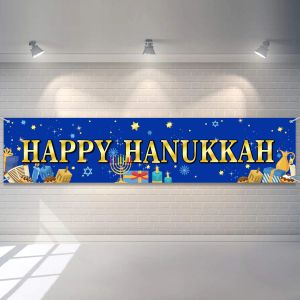 Akcesoria Szczęśliwe Chanukkah Banner Chanukah gwiazda David Menorah Party Decorations for Home Outdoor Yard Znak Świąteczny wystrój imprezowy