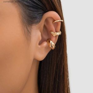 Ear Cuff Ear Cuff PuRui Fashion Geometry Womens Cuff Earrings 3-piece/Set Metal Thick Non Perforated Clip Earrings Womens Party Girl Jewelry Y240326