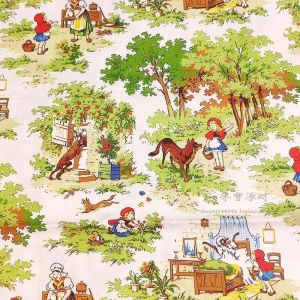 Fabric AG1014 BTY 1 Yard Cotton Woven Fabric Retro Cartoon Characters, Vintage Children, Showa Little Red Riding Hood