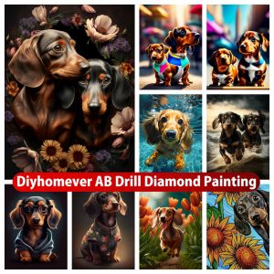 Stitch Dachshunds Sausage Dog 5d ​​Ab Diamond Målning Broderi Söt djurkonst Handgjorda Cross Stitch Mosaic Handikraft Barnens gåva