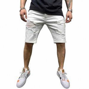 2023 Summer Ripped Shorts Jeans Men Denim Pants Stretch White Fi Design Men's Jeans Streetwear Slim Male Short Jeans Hombre q7qX#