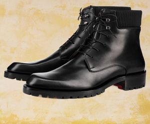 Red Botom Men Ankle Boot Platform Lug Rubber Sole Trapman Svart stickat och kalvläder spetsar upp utomhusskortränare 38474168239