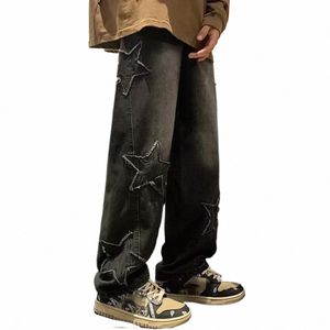 2024 homens Fi Y2K estrela bordado calças jeans retas soltas casuais calças largas perna streetwear hip hop jeans oversize 72wU #