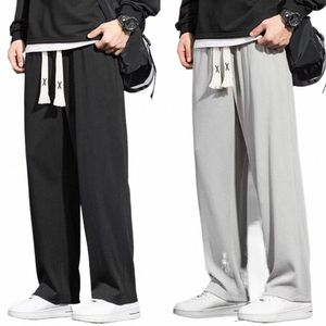 casual Sports Lg Pants Male Gnt Men Casual Pants Solid Color Drawstring Elastic Waist Loose Fit Lg Trousers Streetwear S f0r8#