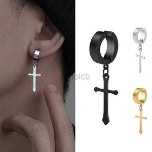 Hoop Huggie Fashionable titanium steel cross ear clip earrings mens stainless steel punk black single earrings fake earrings jewelry 24326