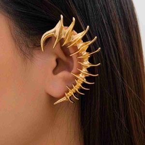 Ear Cuff Ear Cuff Exaggerated Spiny Dragon Bone left ear clip earring suitable for womens punk gold and silver earrings without battery accessories Y240326