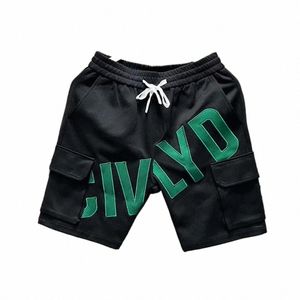 Sommerfrauen Casual Shorts Koreanische hochwertige grüne Twill Shorts Brief bestickte Sport kurze Hosen FI Männer Kleidung Z1He #