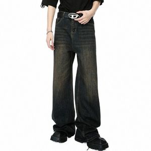 iefb Worn Out Men's Jeans Retro Wed Male Straight Denim Trousers New Trendy Gradient Color Wide Leg Pants Spring 2024 9C4274 J6aX#