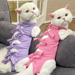 Trajes de gato amarrar tiras de roupas de esterilização anti-lambida roupas de estimação para cães pequenos desmamando o corpo anti-arranhão de cachorro respirável