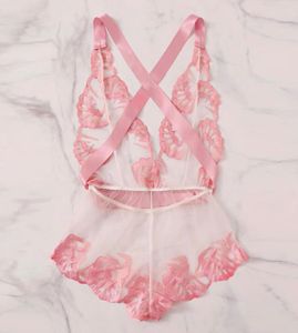 Sexig underkläder BH SET NEW WOMEN039S SEXY LACE RIBBON BOW PRINT Satin Pink Bras Underwear Sleepwear Lingerie Set Lenceria2149954