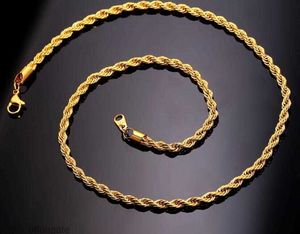 Colar de corrente de corda de aço inoxidável banhado a ouro real 18K para homens correntes de ouro joias da moda presente