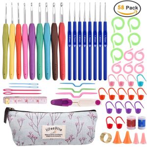 Knitting 30 58pcs/set Crochet Hook Set with Yarn Knitting Needles Sewing Tool Mark Storage Bag Thimble Scissors Measure Accessory