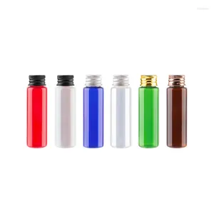 Butelki do przechowywania 30 ml pusta kosmetyczna plastikowa butelka z aluminiową śrubą złoty srebrny brązowy czarny czerwony zielony zielony niebieski brązowy biały czysty