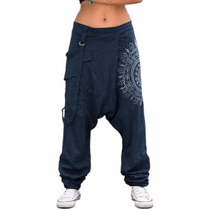 men's Casual Elastic Waist Baggy Trousers Lg Harem Pants Boho Low Rise Drop Crotch Retro Print Loose Trouser Men Clothing 2021 F26U#