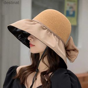 Wide Brim Hats Bucket Hats Summer New Womens Bucket Hat UV Protection Sun Hat Solid Color Soft Folding Wide Brown Outdoor Beach Panama Hat Horsetail Hat C24326