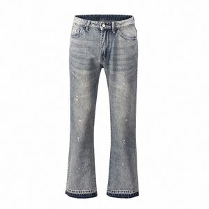 High Street Wed SPL Ink Retro Wide-Ben Fleared Pants Mens raka avslappnade jeans för män Harajuku Loose Denim Trousers D2AX#