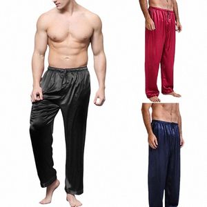 hot Casual Mens Silk Satin Pajamas Nightwear Loose Sleepwear Pyjamas Pants Sleep Bottoms Trousers Sleepwear a0Gg#