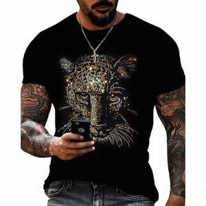mens Quality Fi T-Shirts Casual Streetwear Short Sleeve Leopard Hot Drill Men Clothes Tee Tops O-Neck Rhineste Tshirt Y2K D7c9#