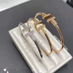 2024 Classic Brand Letter double T Diamond Bangle Bracelet 925 sterling silver Jewelry for Women men Gift